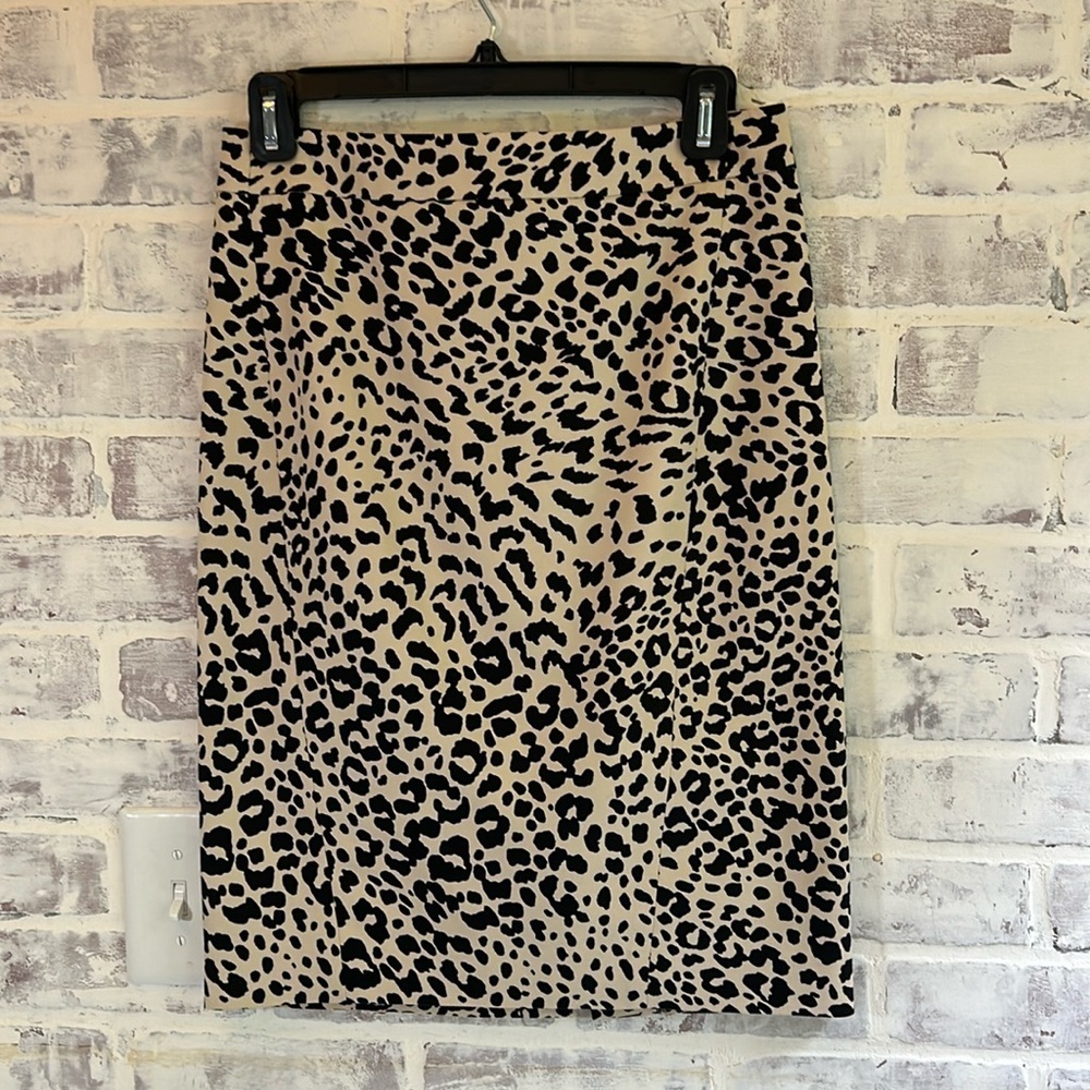 NWOT Loft Women’s Pencil Skirt Cheetah Print High Waist Black Tan Career Size 0